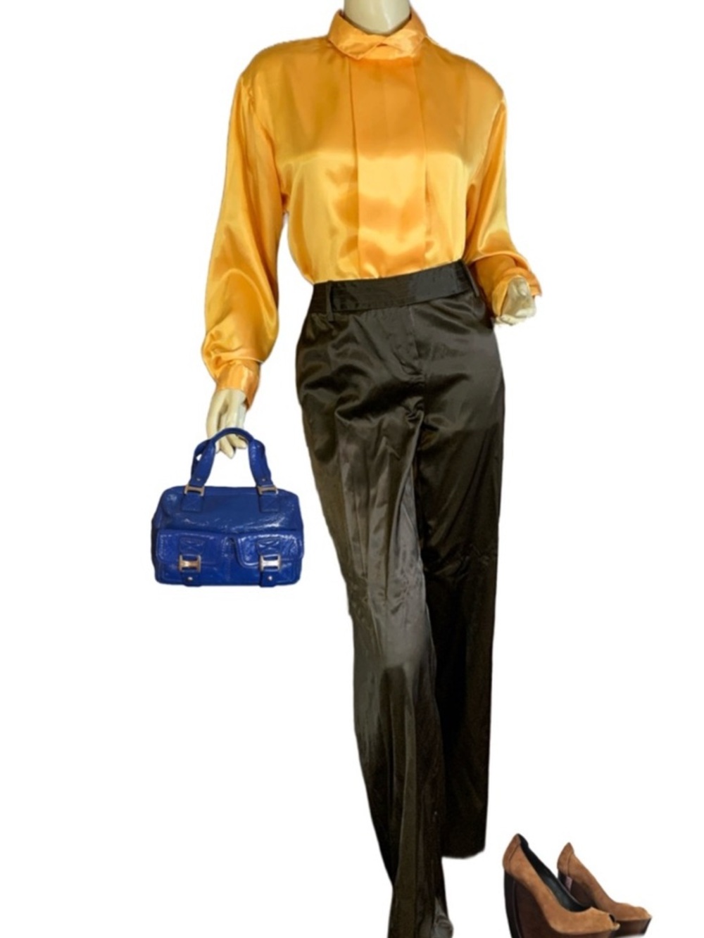 VINTAGE 1980'S GOLDEN YELLOW SATIN COLLECTIBLES BY MARC DANIEL BLOUSE (9/10)